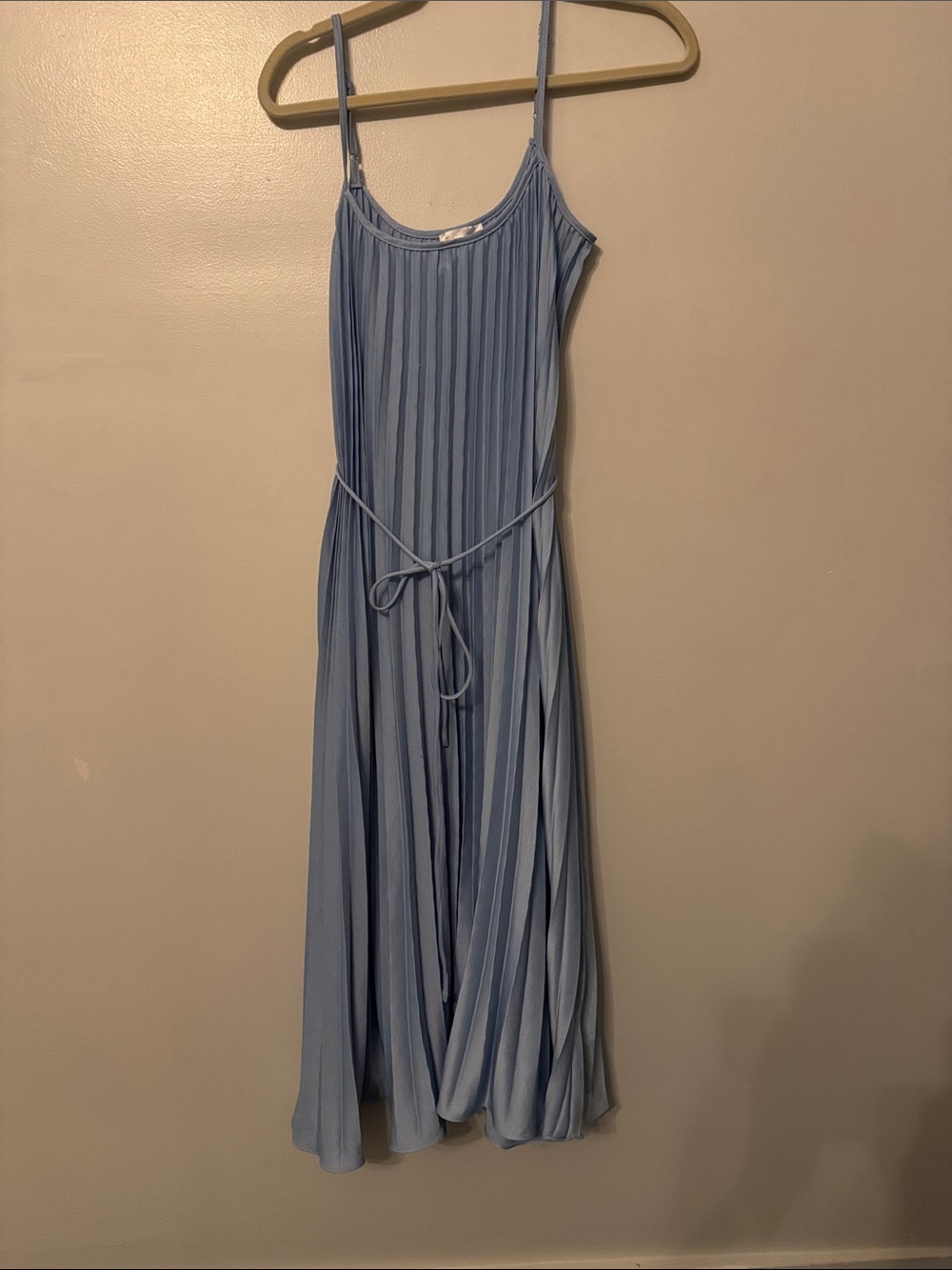 Pink Blush Light Blue Pleated Dress with belt